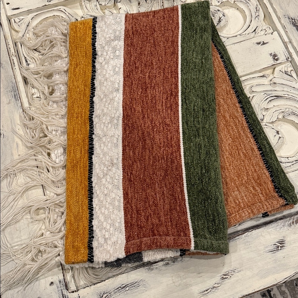 Shabby Chic Striped Fringe Edge Throw textured lightweight chenille Cozy 60X92